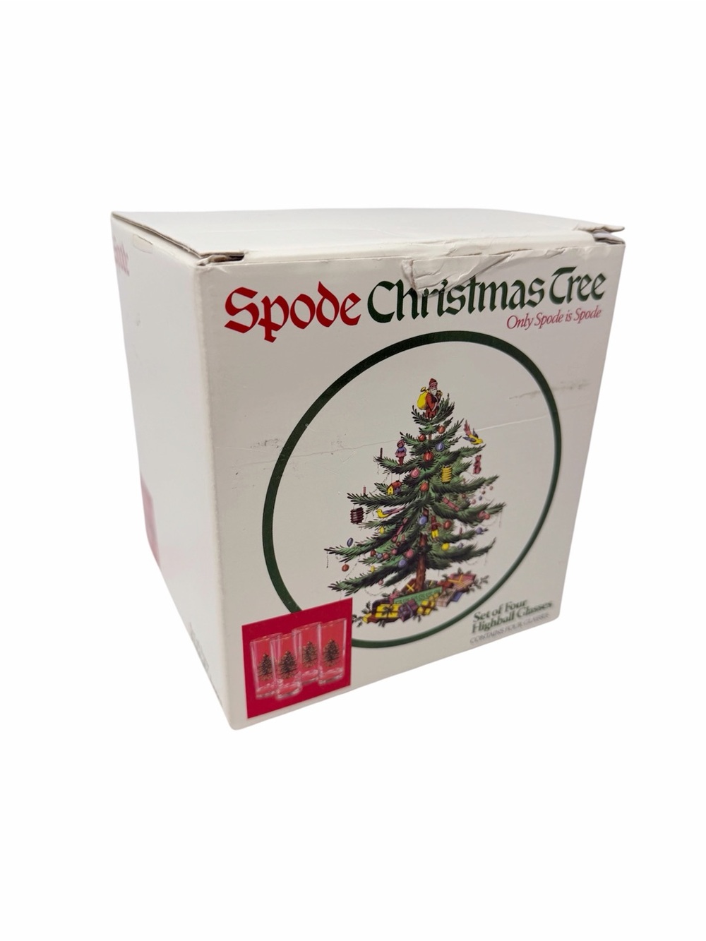 Spode Christmas Tree Highball Glasses Set of 4 Vintage In Original Box